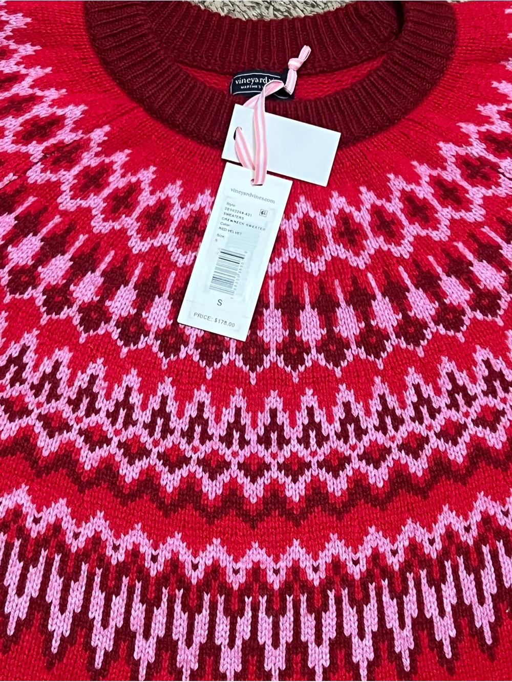 Vineyard Vines Red & Pink Fair Isle Crewneck Sweater - Picture 5 of 5